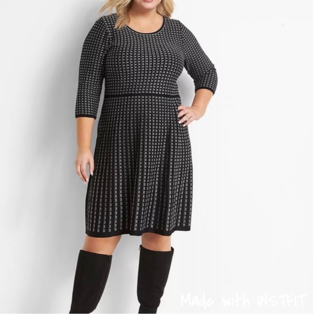 Black and gray check fit and flare sweater dress. NWT